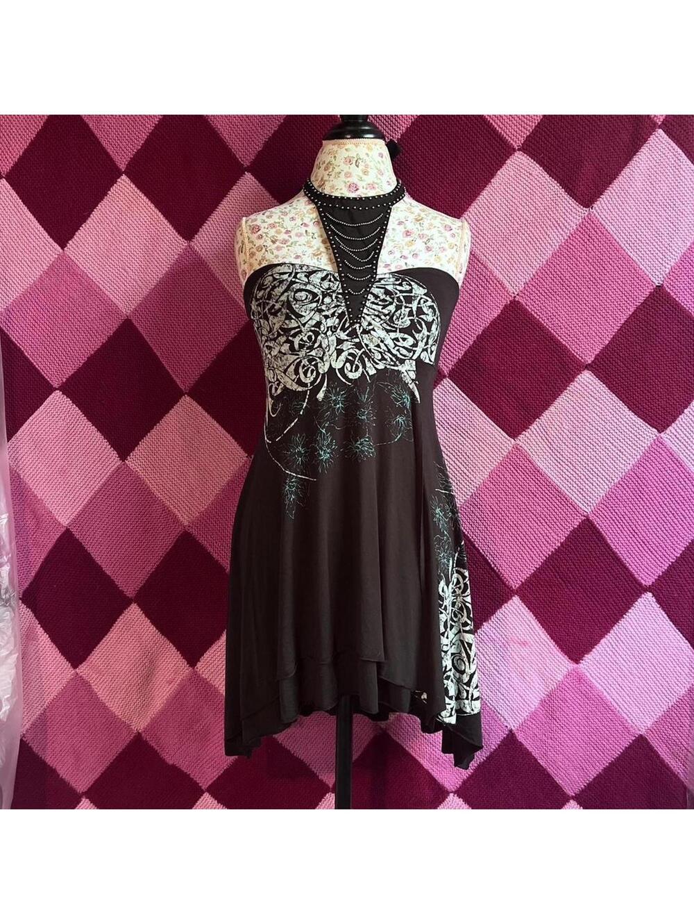 Y2K vintage mini handkerchief halter dress